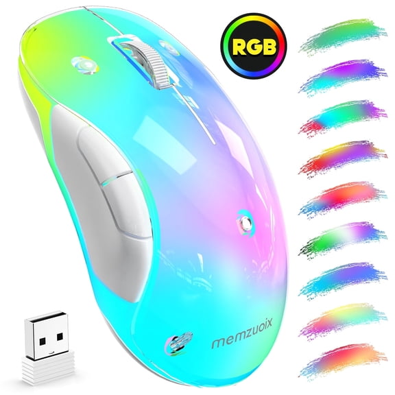 memzuoix Wireless Rechargeable RGB Mouse, 2.4G with USB Receiver, 5-Button, 1200 DPI, Ambidextrous Design for PC, Laptop, Desktop, Chromebook, Mac –Blue