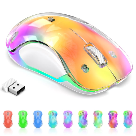memzuoix Wireless Rechargeable RGB Mouse, 2.4G with USB Receiver, 5-Button, 1200 DPI, Ambidextrous Design for PC, Laptop, Desktop, Chromebook, Mac –Yellow