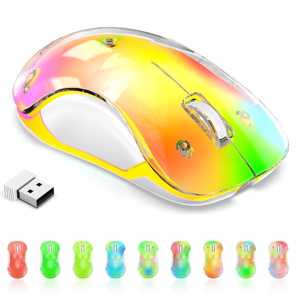 memzuoix Wireless Rechargeable RGB Mouse, 2.4G with USB Receiver, 5-Button, 1200 DPI, Ambidextrous Design for PC, Laptop, Desktop, Chromebook, Mac –Yellow