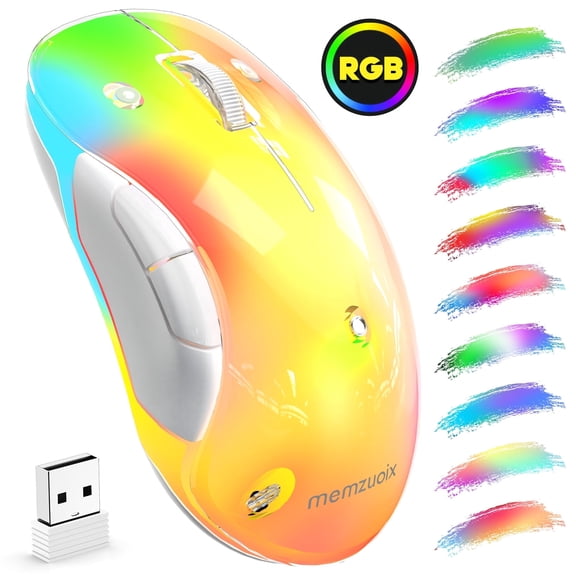 memzuoix Wireless Rechargeable RGB Mouse, 2.4G with USB Receiver, 5-Button, 1200 DPI, Ambidextrous Design for PC, Laptop, Desktop, Chromebook, Mac –Yellow