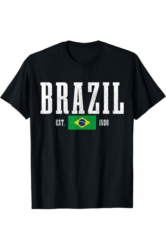 men and women can wear,Brazil Est. 1500 Brazilian Flag Fan T-Shirt