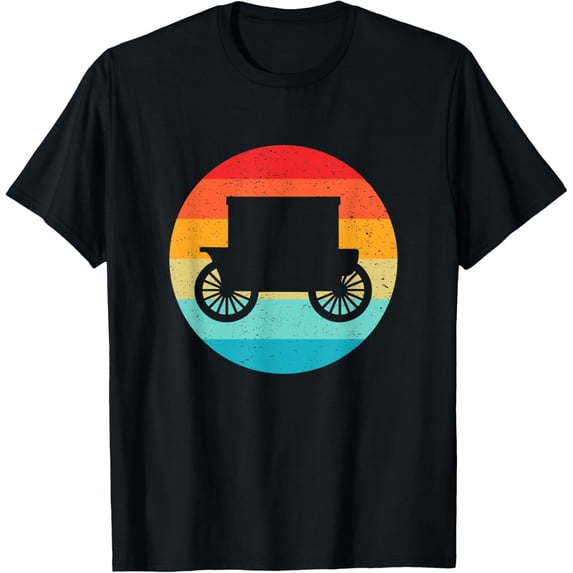 men and women can wear，Carriage Silhouette Retro Vintage Sunset 70s 80s Distressed T-Shirt