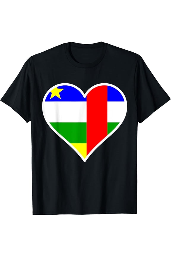 men and women can wear，Central African Republic Flag Heart Love T-Shirt