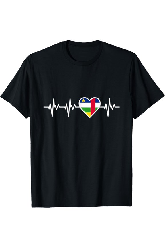 men and women can wear，Central African Republic Flag Heartbeat Pride National Day T-Shirt