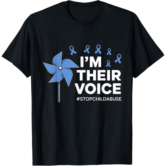 men and women can wear，Child Abuse Prevention Awareness I'm Their Voice Pinwheel T-Shirt