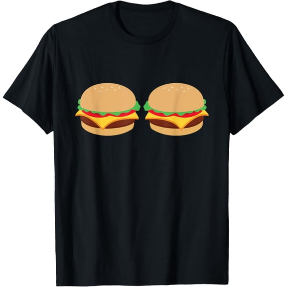 men and women can wear，Double Cheeseburger Meme Emoticon Funny Hamburger Lover T-Shirt