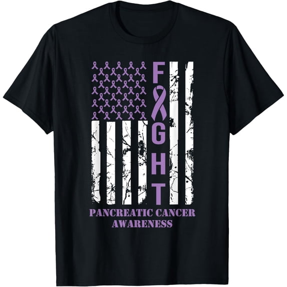 men and women can wear,Fight Flag Purple Ribbon Support Pancreatic Cancer Awareness T-Shirt