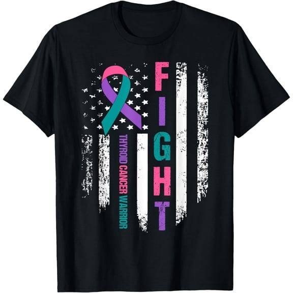 men and women can wear，Fight USA Flag Thyroid Cancer Warrior For Thyroid Cancer T-Shirt