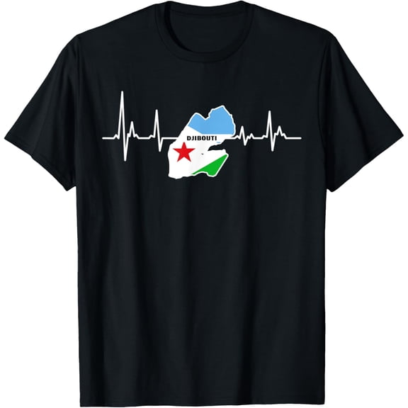 men and women can wear，Heart Beat Design Djibouti Flag Apparel T-Shirt