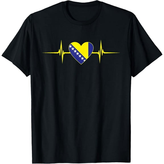 men and women can wear，Heartbeat Design Bosnian Flag Bosnia T-Shirt