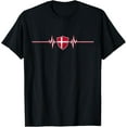 thumbnail image 1 of men and women can wear，Heartbeat Design Danish Flag Denmark T-Shirt, 1 of 4