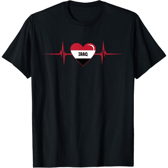 men and women can wear，Heartbeat Design Iraqi Flag Iraq T-Shirt
