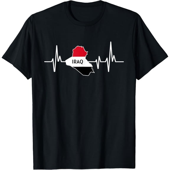 men and women can wear，Heartbeat Design Iraqi Flag Iraq T-Shirt