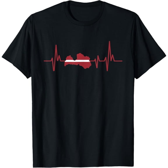 men and women can wear,Heartbeat Design Latvian Flag Latvia T-Shirt