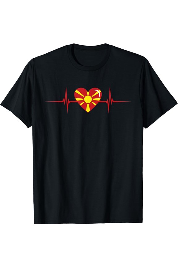 men and women can wear,Heartbeat Design Macedonian Flag North Macedonia T-Shirt