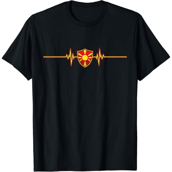 men and women can wear，Heartbeat Design Macedonian Flag North Macedonia T-Shirt