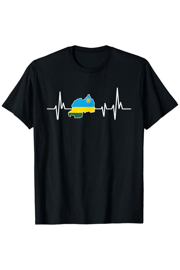 men and women can wear，Heartbeat Design Rwandan Flag Rwanda T-Shirt