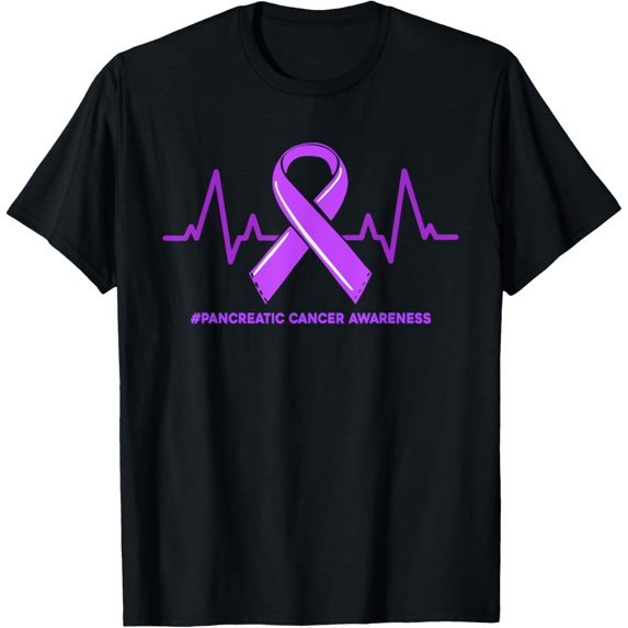men and women can wear,Heartbeat Ribbon Purple Pancreatic Cancer Awareness Support T-Shirt