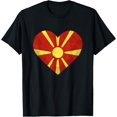 thumbnail image 1 of men and women can wear，I Love North Macedonia Flag Heart Low Poly Macedonian T-Shirt, 1 of 4