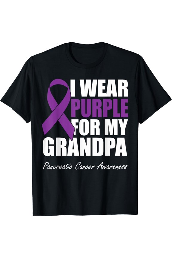men and women can wear,I Wear Purple For My Grandpa Pancreatic Cancer Awareness T-Shirt