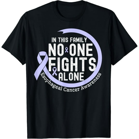 men and women can wear，In This Family No-One Fight Alone Esophageal Cancer Ribbon T-Shirt