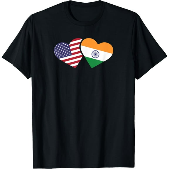 men and women can wear，India USA Flag T Shirt Heart Indian American Love T-Shirt