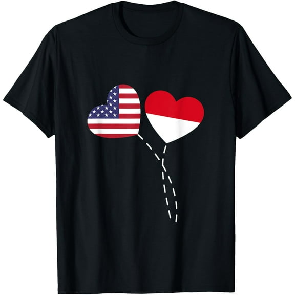 men and women can wear，Loving USA Indonesia Flag Heart Indonesian Americans Love T-Shirt