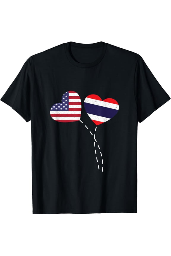 men and women can wear，Loving USA Thailand Flag Heart Thai Americans Love T-Shirt