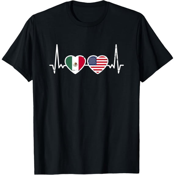 men and women can wear,Mexico USA Vintage Heartbeat Flag Proud Mexican T-Shirt