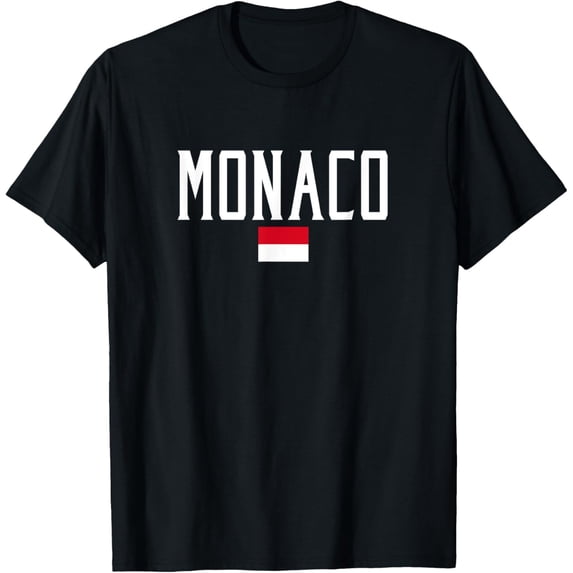 men and women can wear,Monaco Flag and White Text T-Shirt