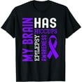 thumbnail image 1 of men and women can wear，My Brain Has Hiccups Purple Ribbon Epilepsy Awareness T-Shirt, 1 of 4
