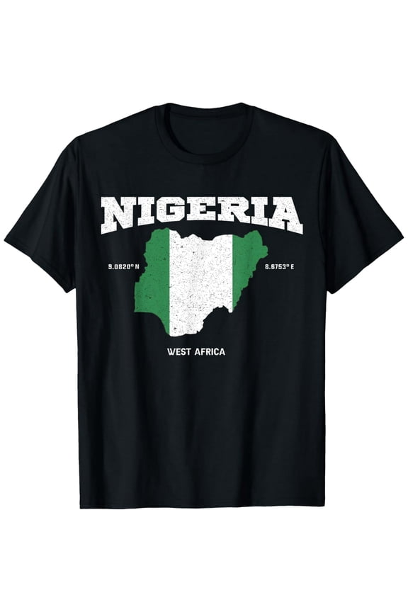 men and women can wear,Nigeria flag and map, Nigerian coordinates Tee T-Shirt