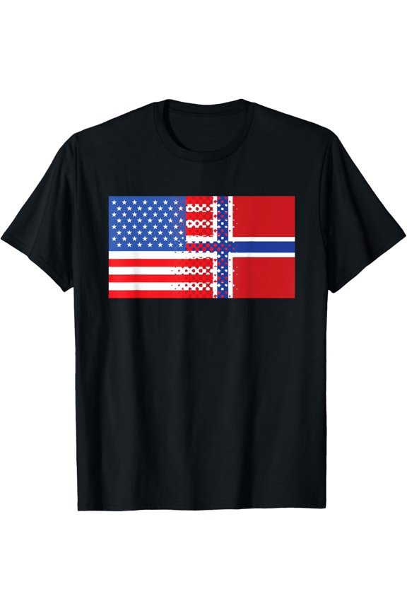 men and women can wear,Norwegian American Half American Half Norwegian Flag T-Shirt