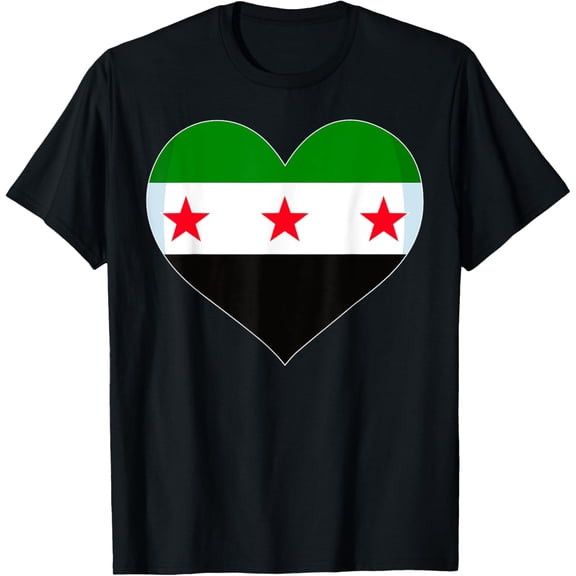 men and women can wear，Proud Vintage Syrian Flag Free Syria Heart Love map 2025 T-Shirt