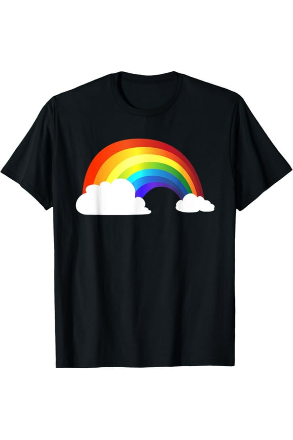 men and women can wear,Rainbow T-Shirt - Shiny Rainbow in the Clouds T-Shirt