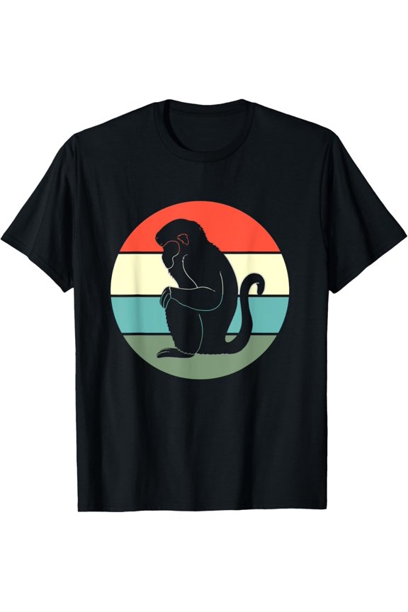 men and women can wear，Retro Sunset Golden Snub Nose Monkey Sitting T-Shirt