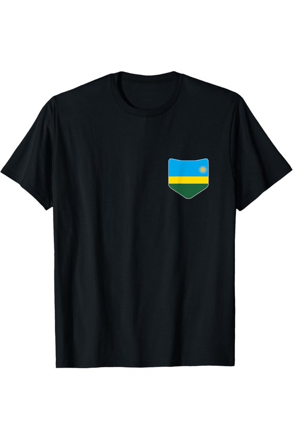 men and women can wear,Rwanda Flag with Printed Rwandan Flag Pocket T-Shirt