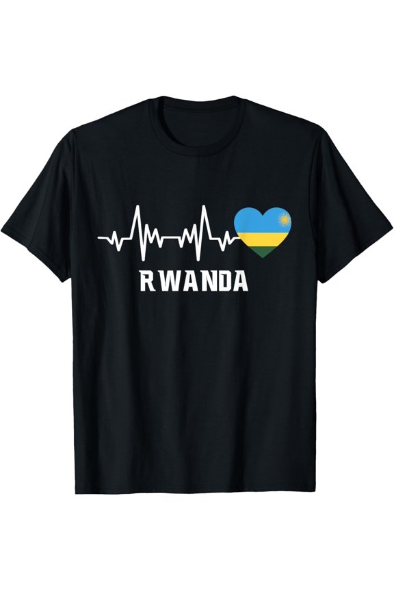 men and women can wear，Rwanda Heartbeat Rwanda Flag Heart T-Shirt