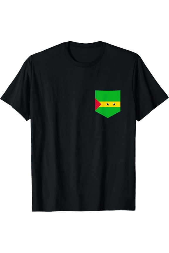 men and women can wear，Sao Tome & Principe Flag with Printed Sao Tomean Pocket T-Shirt