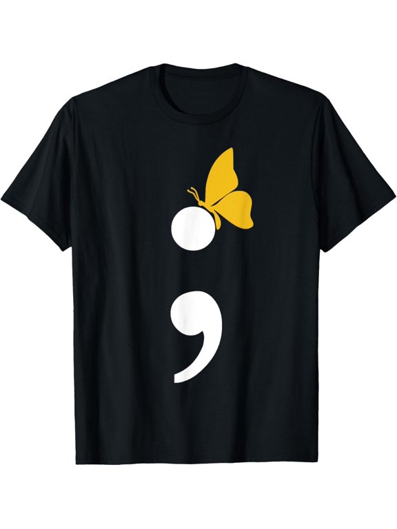 men and women can wear,Semicolon Butterfly Suicide Depression Prevention T-Shirt