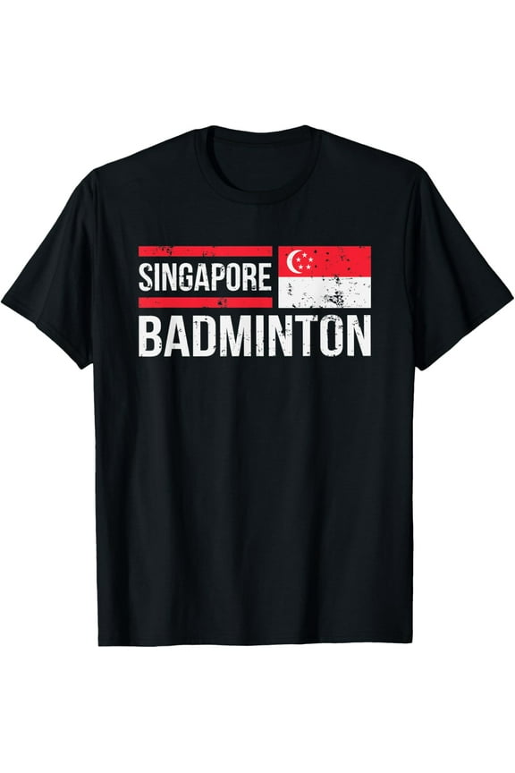 men and women can wear,Singapore Badminton Flag Racket Sport Birdie Player Fan Gift T-Shirt