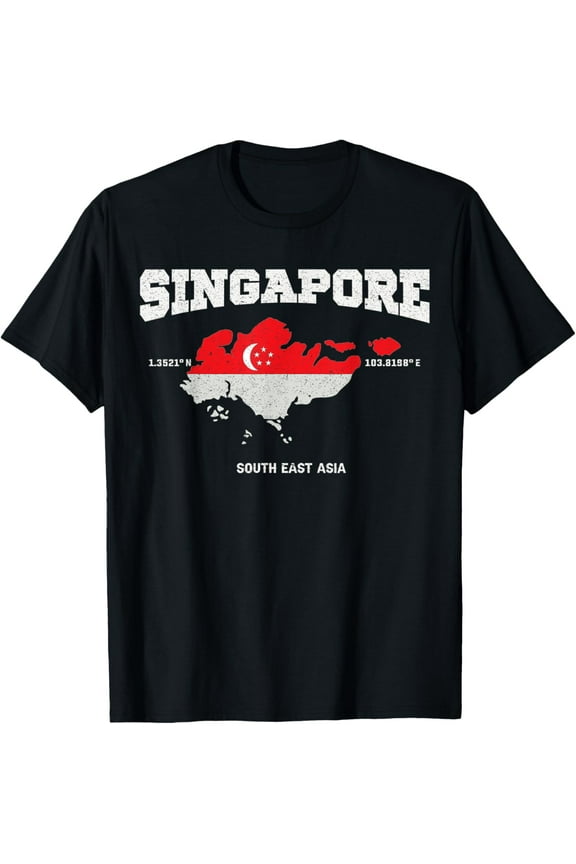 men and women can wear,Singapore flag and map, Singapore coordinates Tee T-Shirt