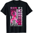 thumbnail image 1 of men and women can wear，Son Of A Warrior Breast Cancer USA Flag Awareness Pink T-Shirt, 1 of 4
