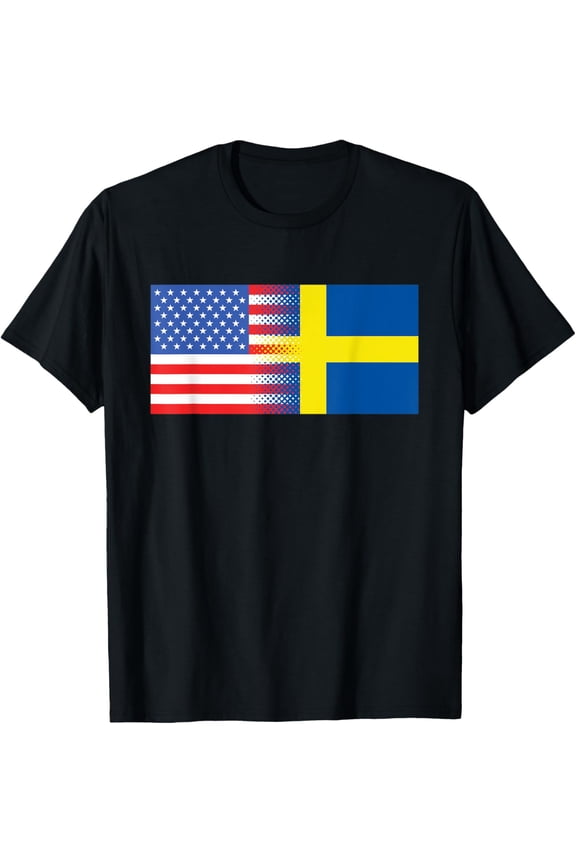 men and women can wear,Swedish American Flag Half US Half Sweden T-Shirt
