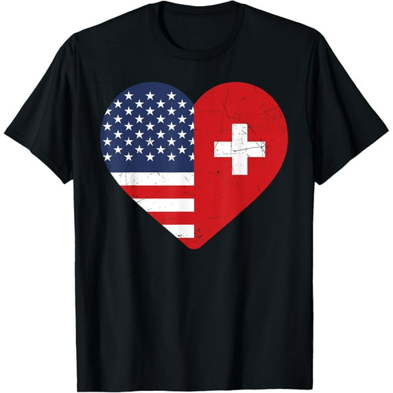 men and women can wear，Swiss heritage USA Switzerland American Flag Swiss Flag T-Shirt
