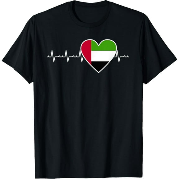 men and women can wear，UAE Flag Heartbeat Dubai Vacation Souvenir T-Shirt