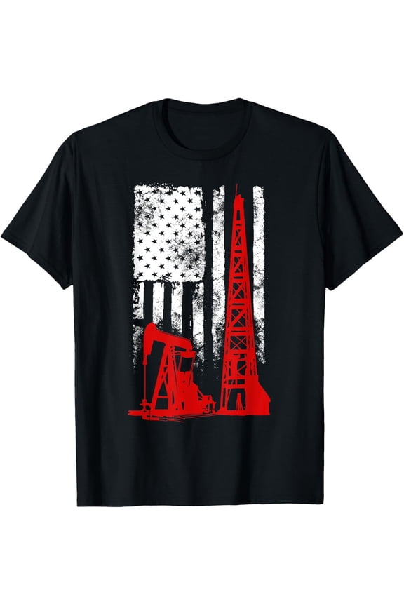 men and women can wear,US Flag Oil Rig T-Shirt