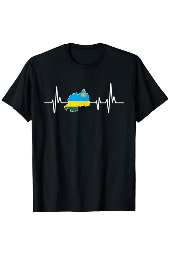 men and women can wear锛孒eartbeat Design Rwandan Flag Rwanda T-Shirt