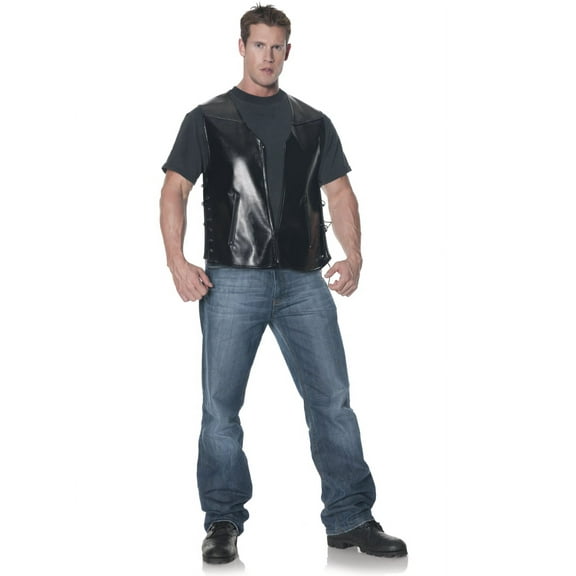 Men's Black Deluxe Biker Vest Costume Large 42-46