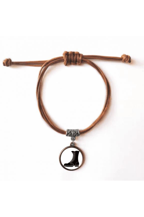 men's black high boots outline pattern bracelet leather hide wristband brown jewelry